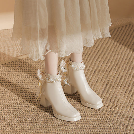 Ankle Short Tube Design High-grade Thick Elastic Heels