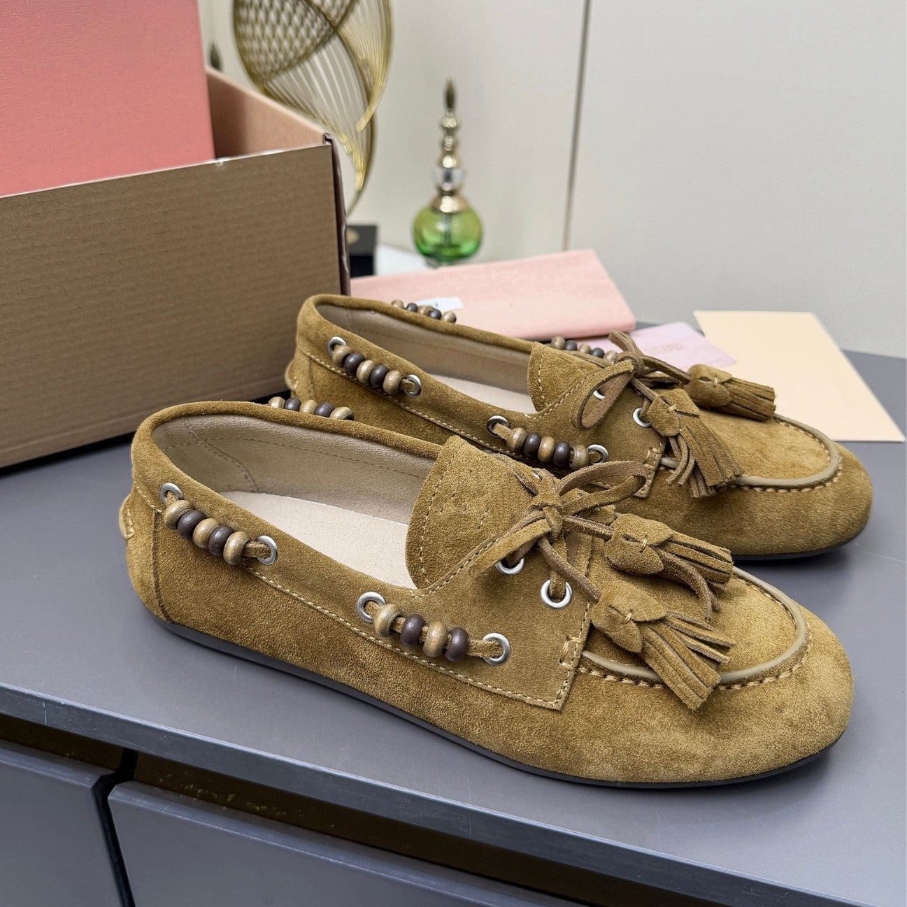 Women's Vintage Beaded Flat Bottom Lazy Slip-on Loafers