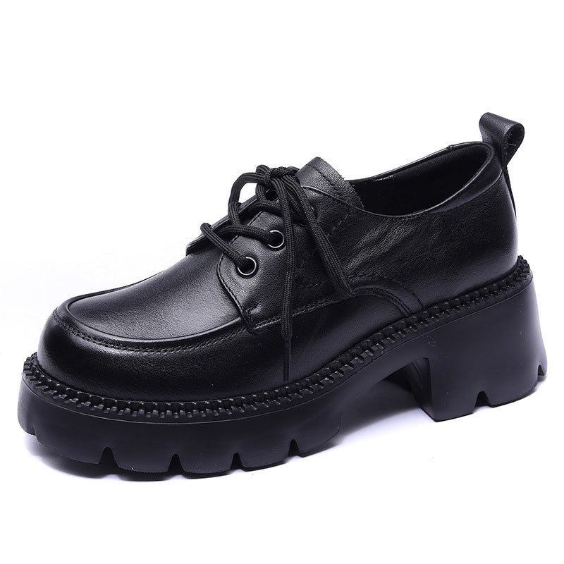 Women's Grain Cow Chunky Thick Bottom Four Pumps Loafers