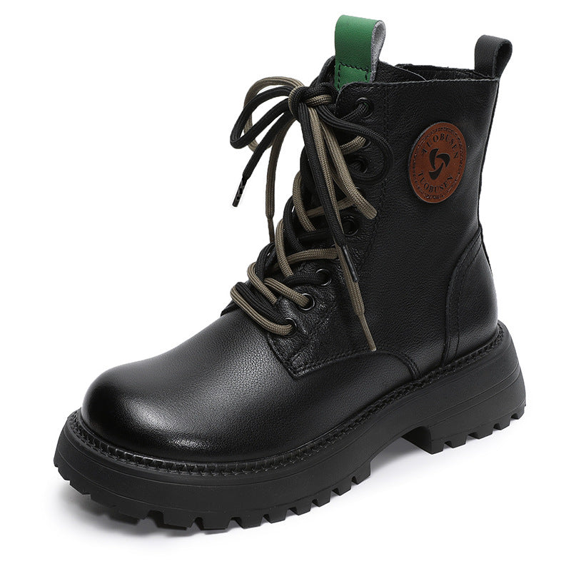 Women's First Layer Cowhide Martin Motorcycle Round Head Women's Leather Boots