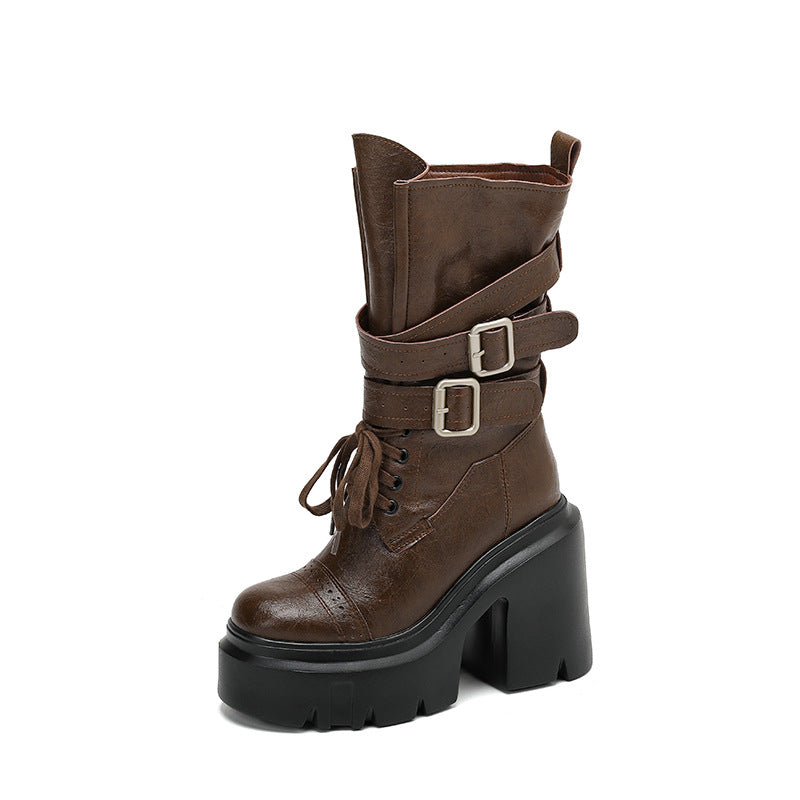 Women's Bottom Height Increasing Insole For Retro Western Chunky Small Versatile Women's Leather Boots