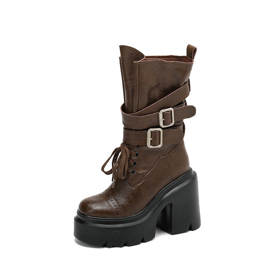 Women's Bottom Height Increasing Insole For Retro Western Chunky Small Versatile Women's Leather Boots