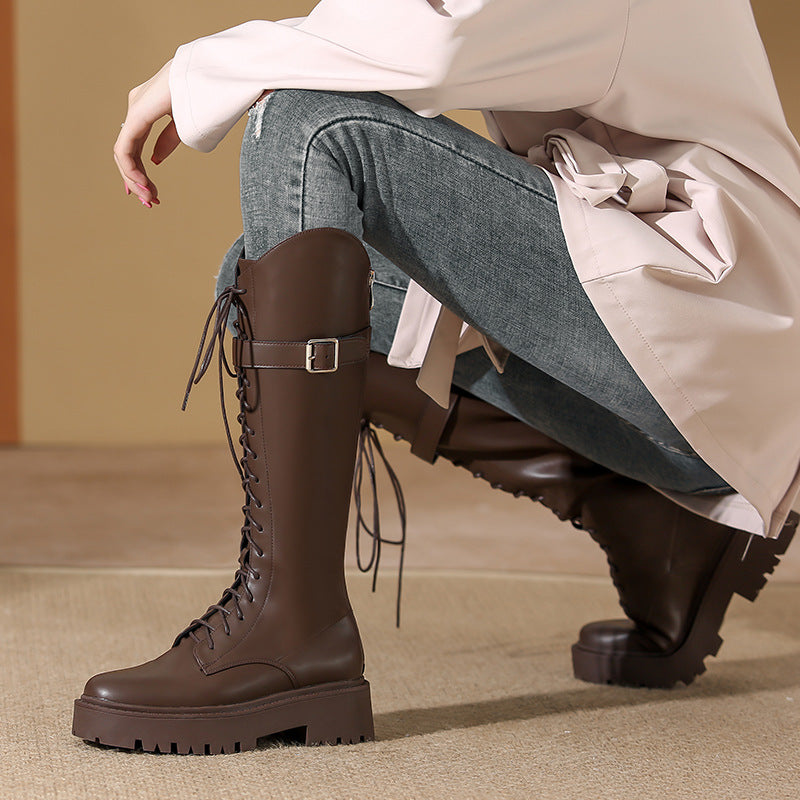 Women's Motorcycle Riding Thick Bottom Knee-high Slimming Boots