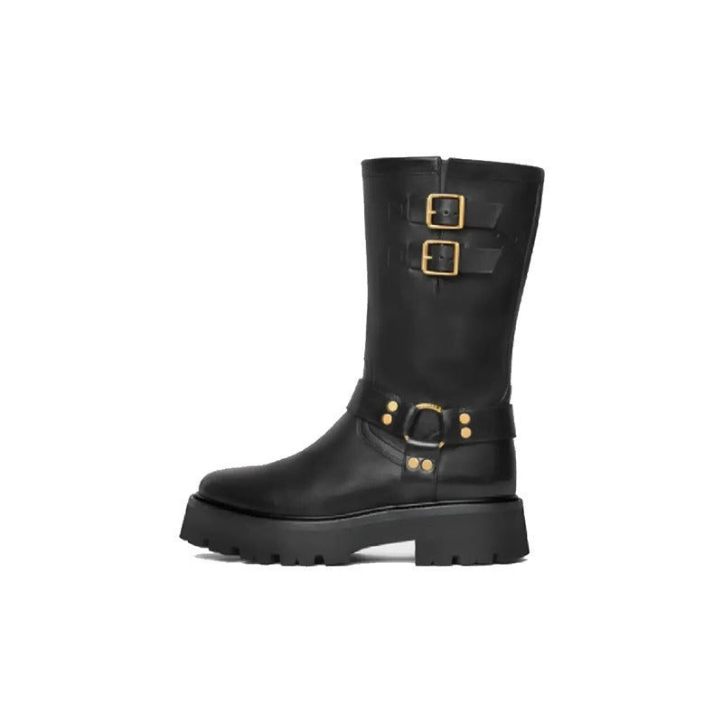 Women's Martin Buckle Knight Thick-soled Western Middle Boots