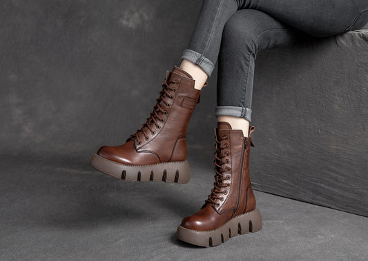 Martin Cowhide Platform Round Toe Tide Women's Shoes