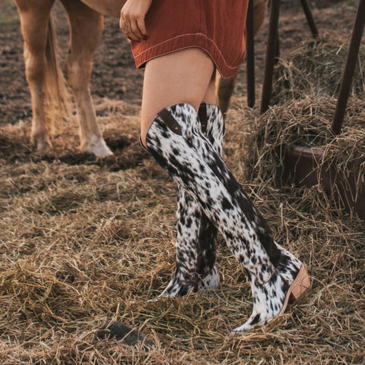 Leopard Print Imitation Horse Hair Knight Boots