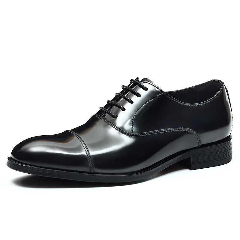Men's European Style Handmade Genuine Glossy Three Leather Shoes