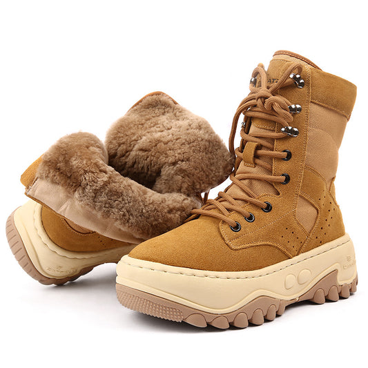 Women's Winter Real Fur Integrated Wool Warm Platform Snow Boots