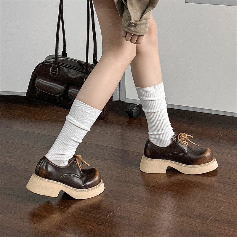 Big Head Derby High Sense Warped Platform Height Men's Casual Leather Shoes
