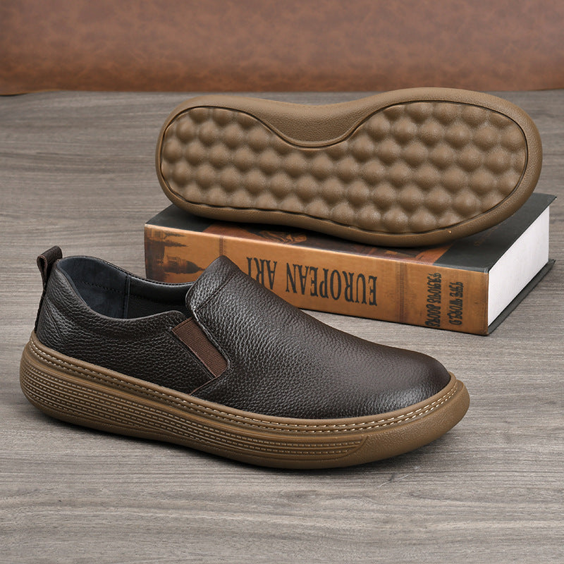 Men's Breathable Soft Bottom Slip-on First Layer Cowhide Men's Casual Leather Shoes