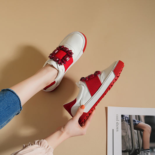 Women's Rhinestone Square Buckle Soft Flat Cloud Casual Shoes