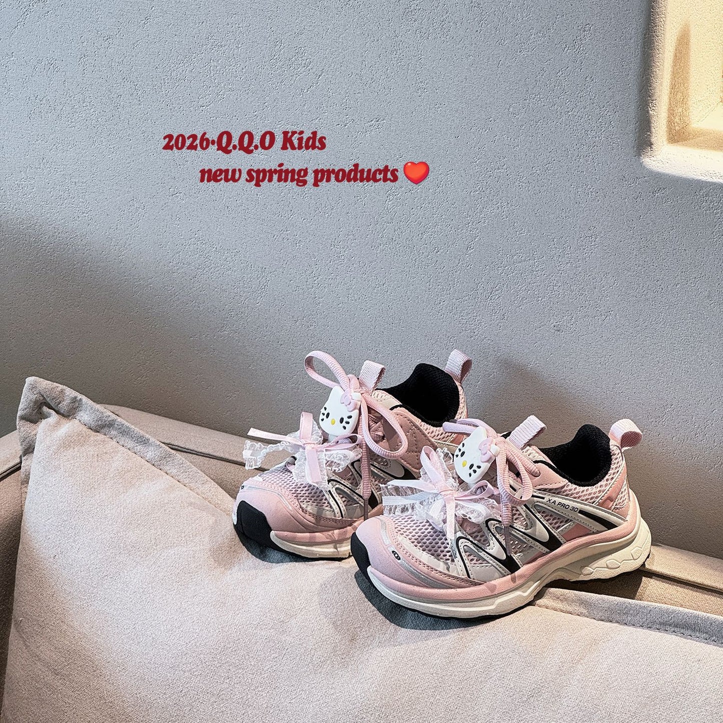 Children's Summer Cartoon Cat Lace Trend Single Mesh Sneakers