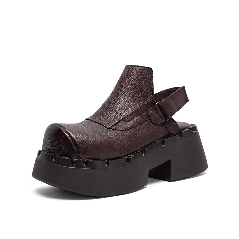 First Layer Cowhide Closed Toe Back Empty Velcro Fashion Fashionable Platform Sandals