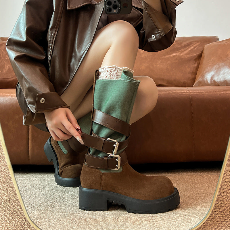 Women's Summer Platform Martin Vintage Belt Buckle Poison Boots