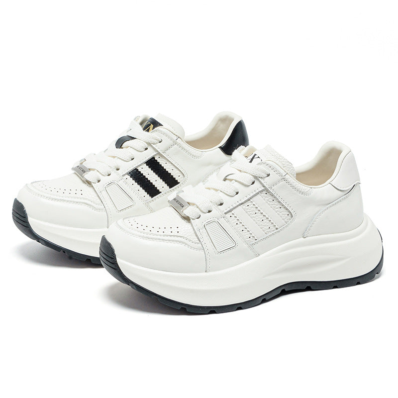 Women's Top Layer Cowhide Platform White Height Increasing Sports Women's Casual Shoes
