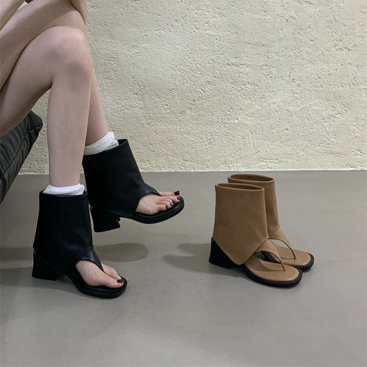 Women's Open Toe Flip-flops Herringbone Niche Design High Heeled Sandals