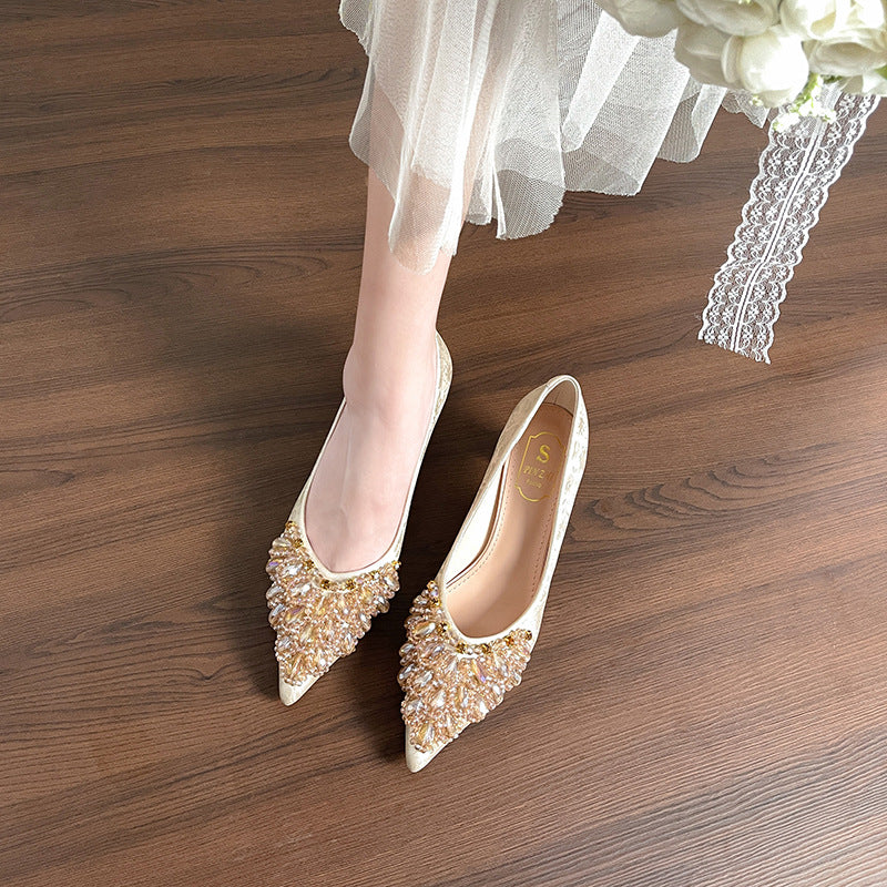 Women's Niche Pointed Toe Rhinestone French High Stiletto Women's Shoes