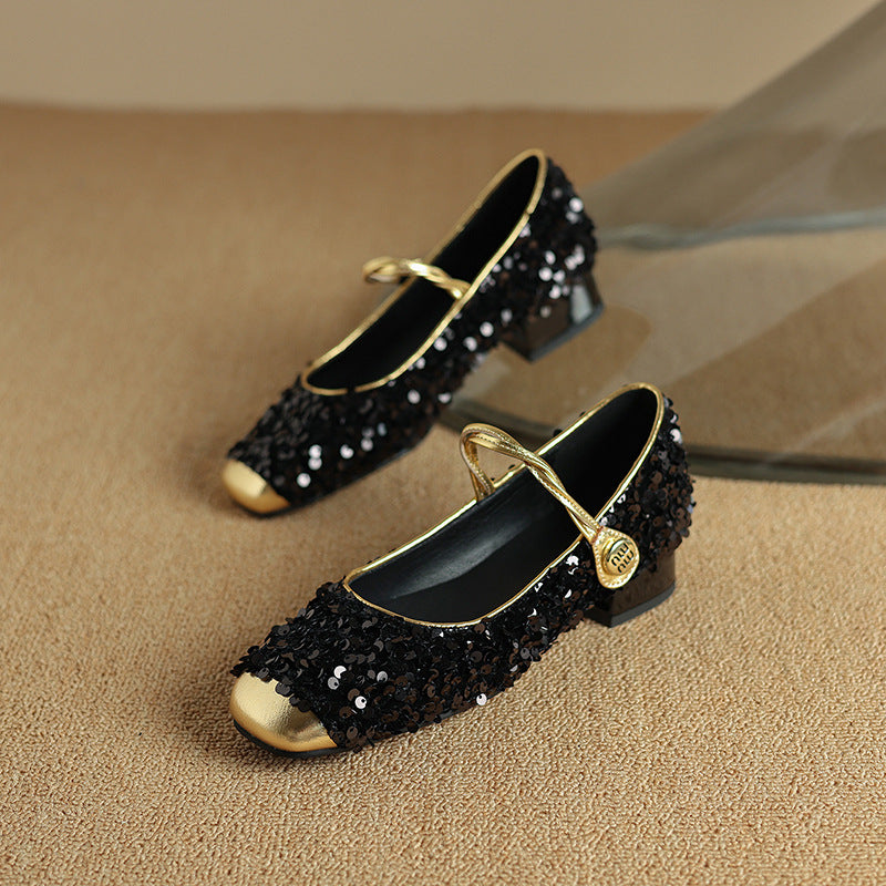Women's Big Small Sequin Shallow Mouth Low Mary Women's Fashion Shoes