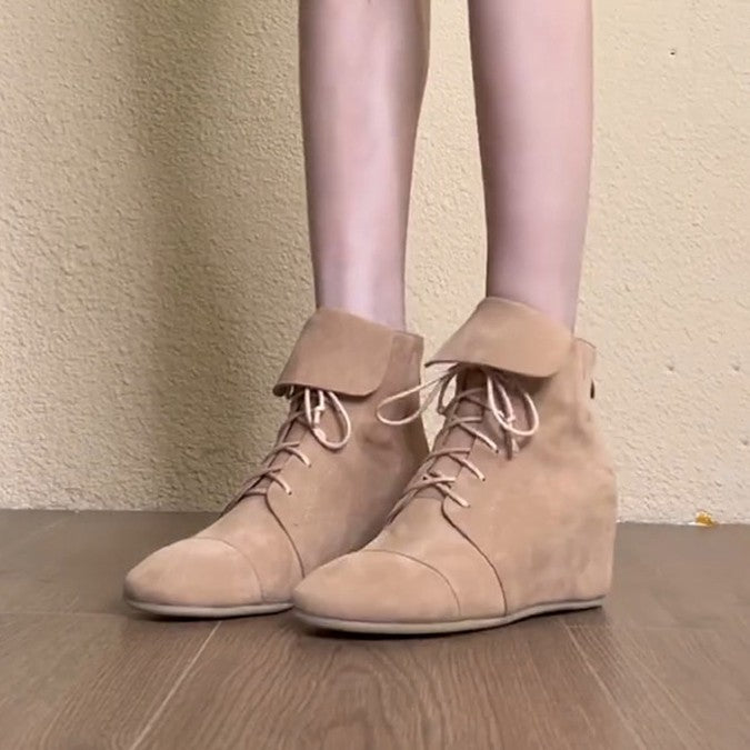 Women's Version Niche Martin Small Height Increasing Insole Round Women's Leather Boots