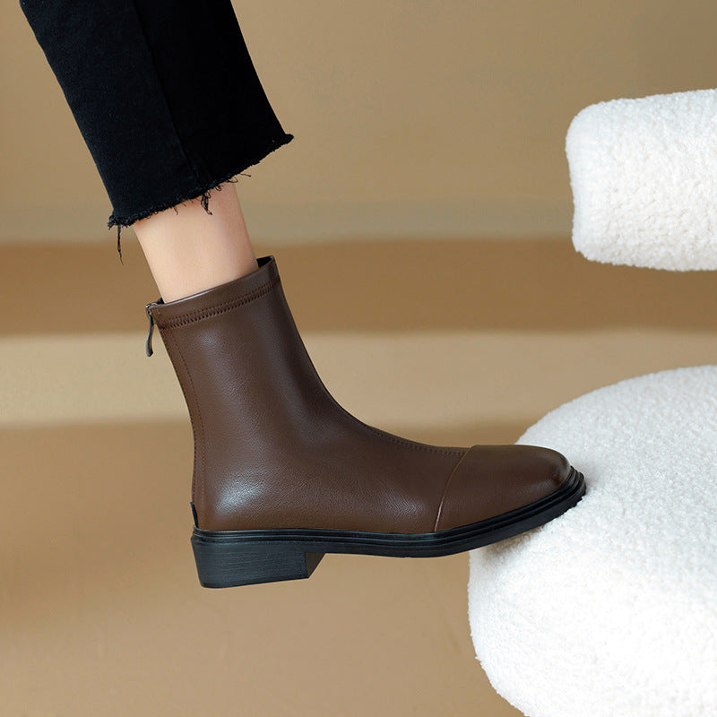 Women's Spring Flat Skinny Martin Black Korean Boots