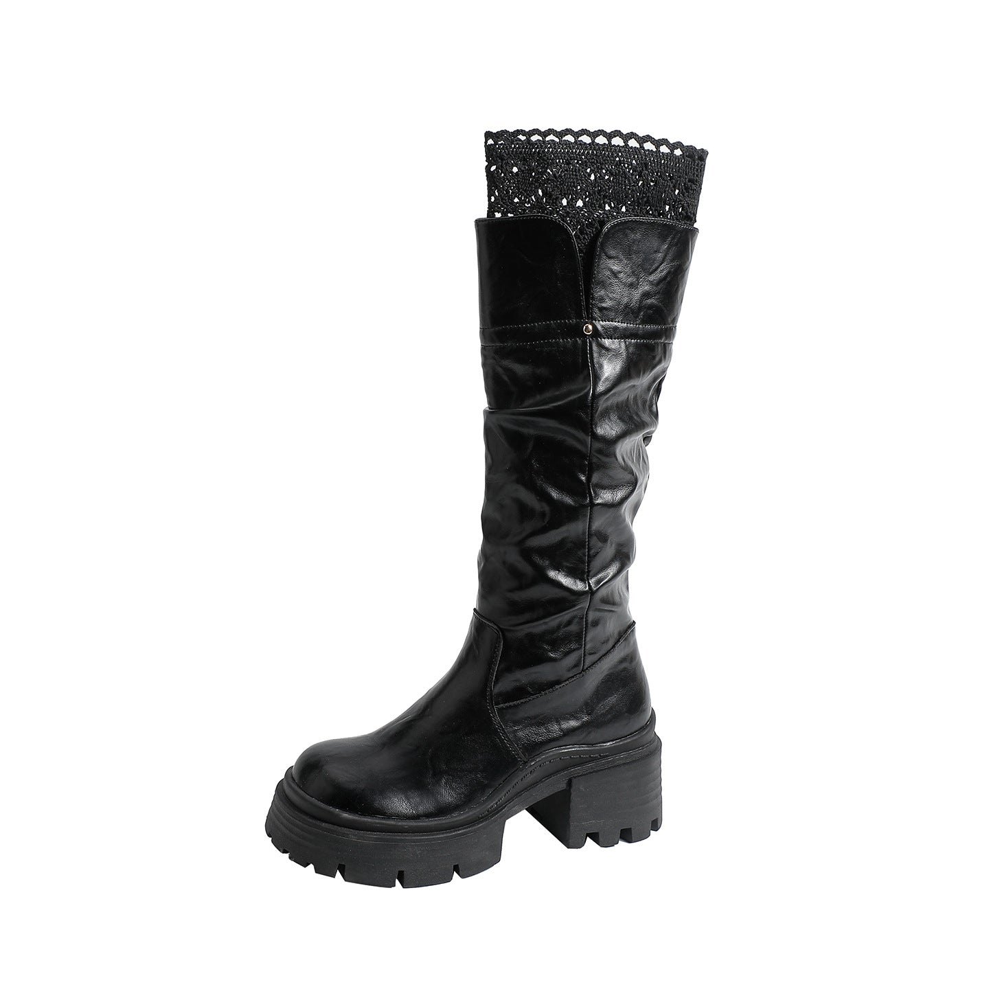 High Lace Chunky Platform Below The Knee Women's Leather Boots