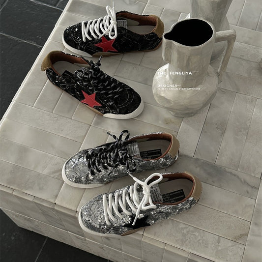 Women's Style Sier Paillette Retro Distressed Star Little Dirty Women's Casual Shoes