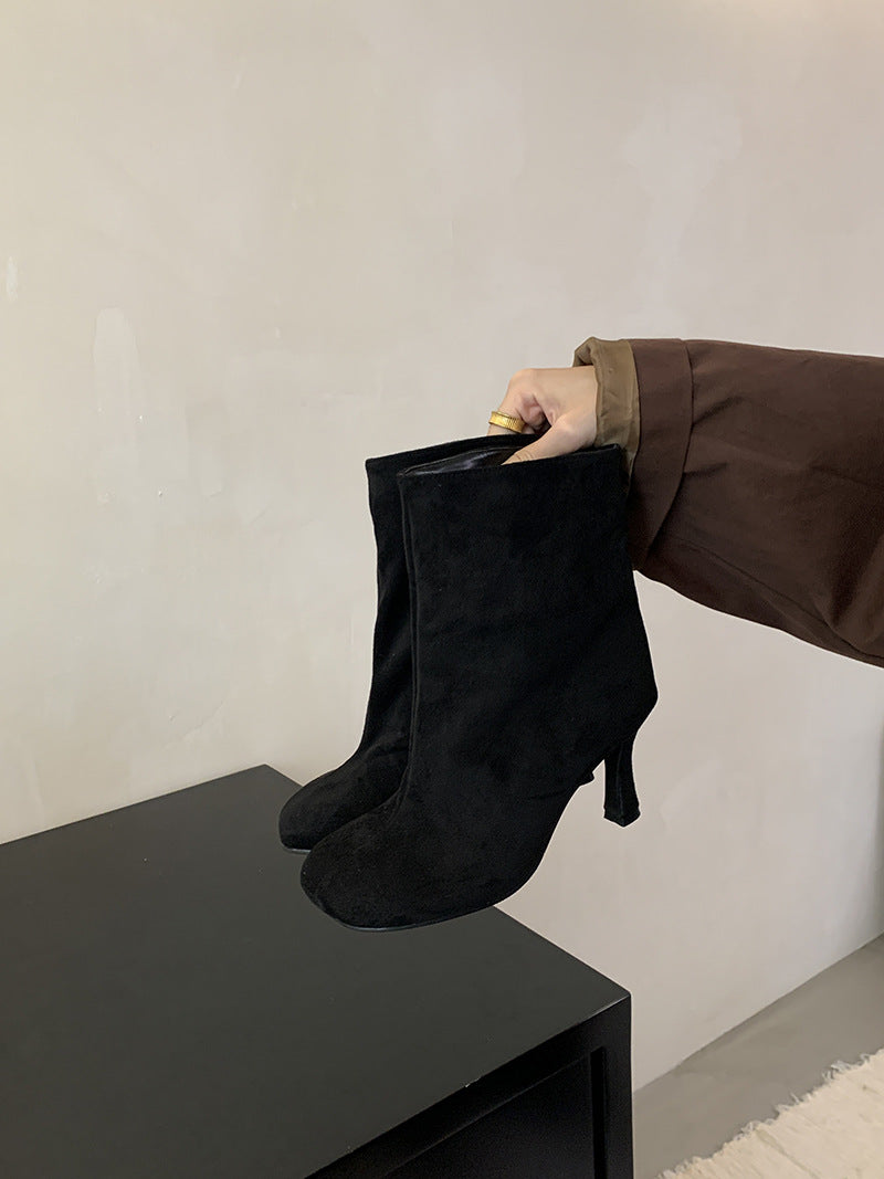 Fashionable Short Pile Style Stiletto Western Women's Leather Boots