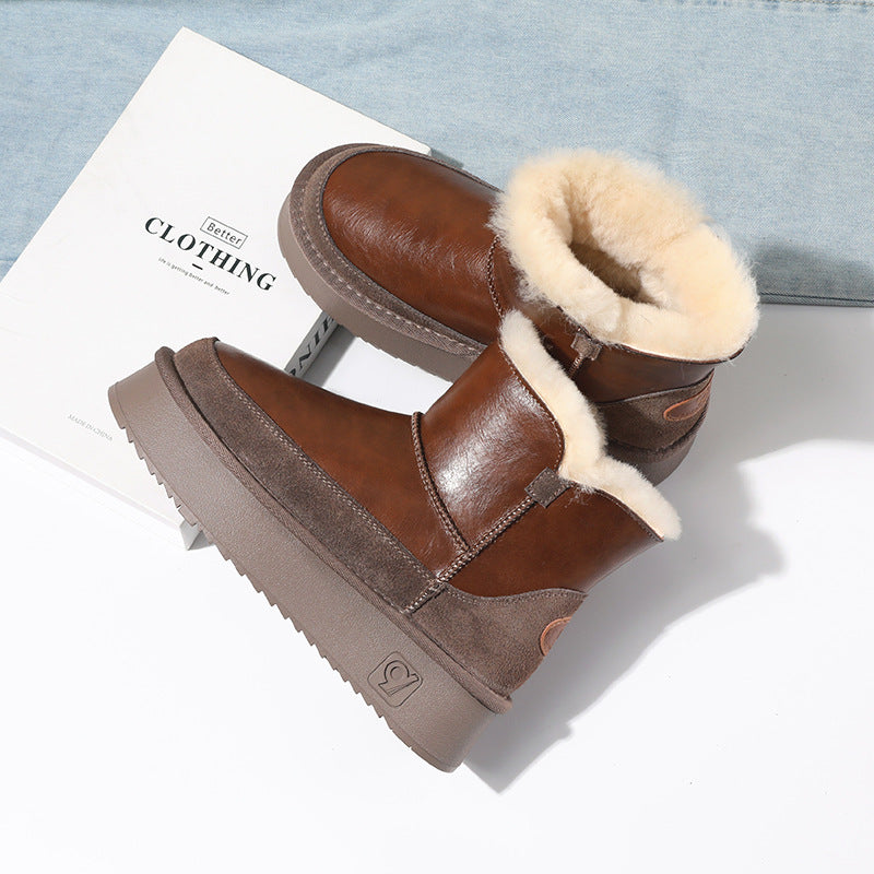 Women's Thick-soled Sheepskin Fur Ankle Fleece Lined Padded Warm Keeping Snow Boots