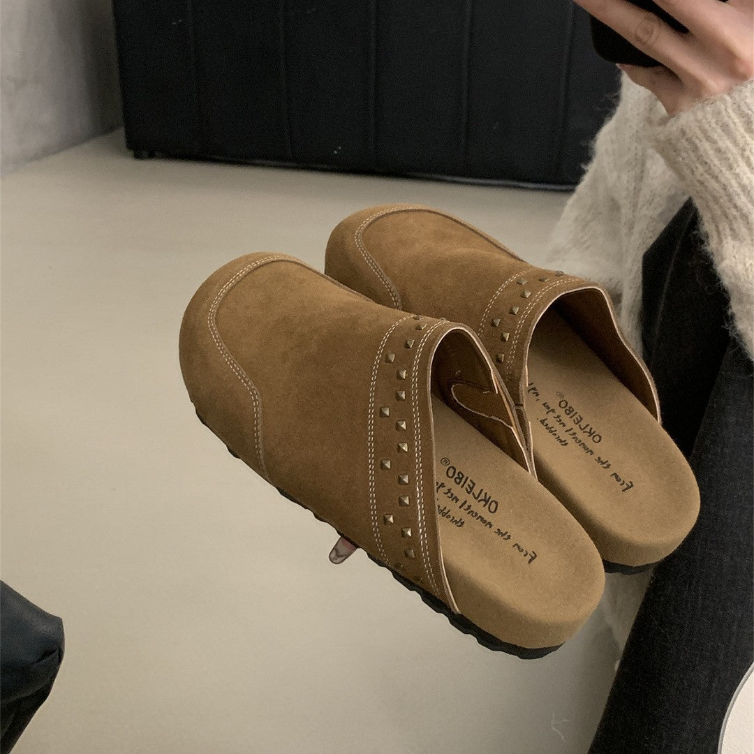 Ethnic Style Matte Thick Bottom Early Spring Outer Wear Closed Flat Slippers