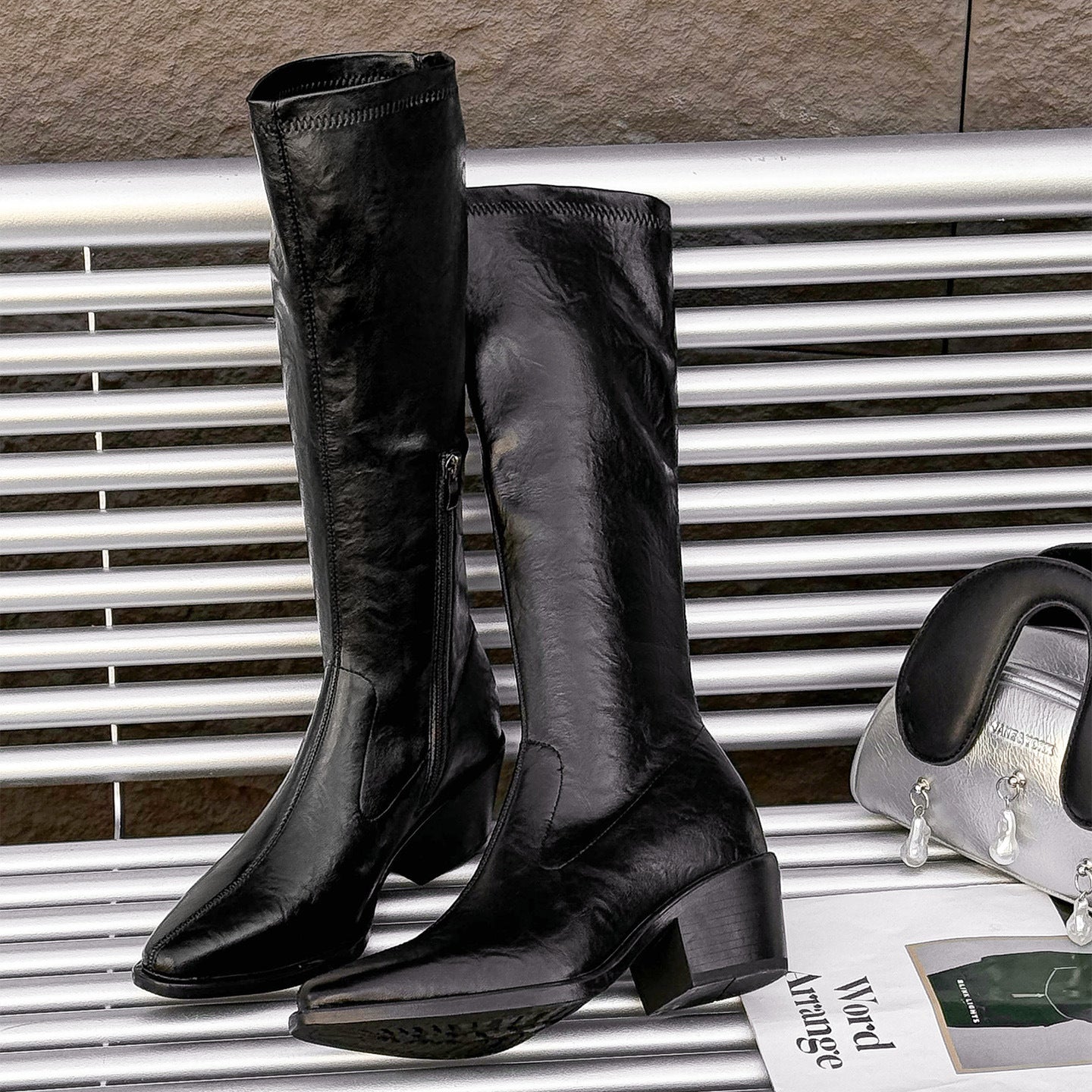 Women's Pointed Toe Long Height Increasing Insole Knight Women's Leather Boots