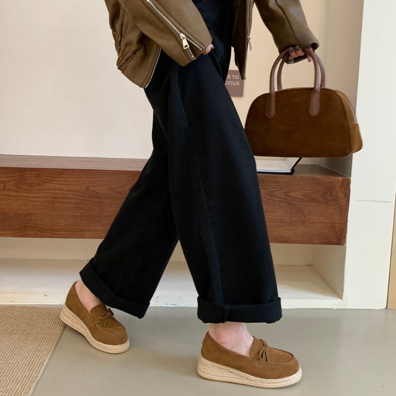 Women's Style Straw Woven Platform Wedge Small Autumn Mid Women's Cotton Shoes