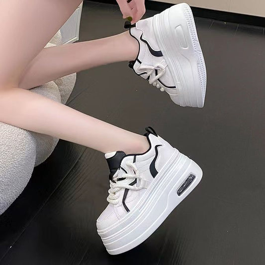 Women's Invisible Hidden White Small Platform Muffin Sneakers