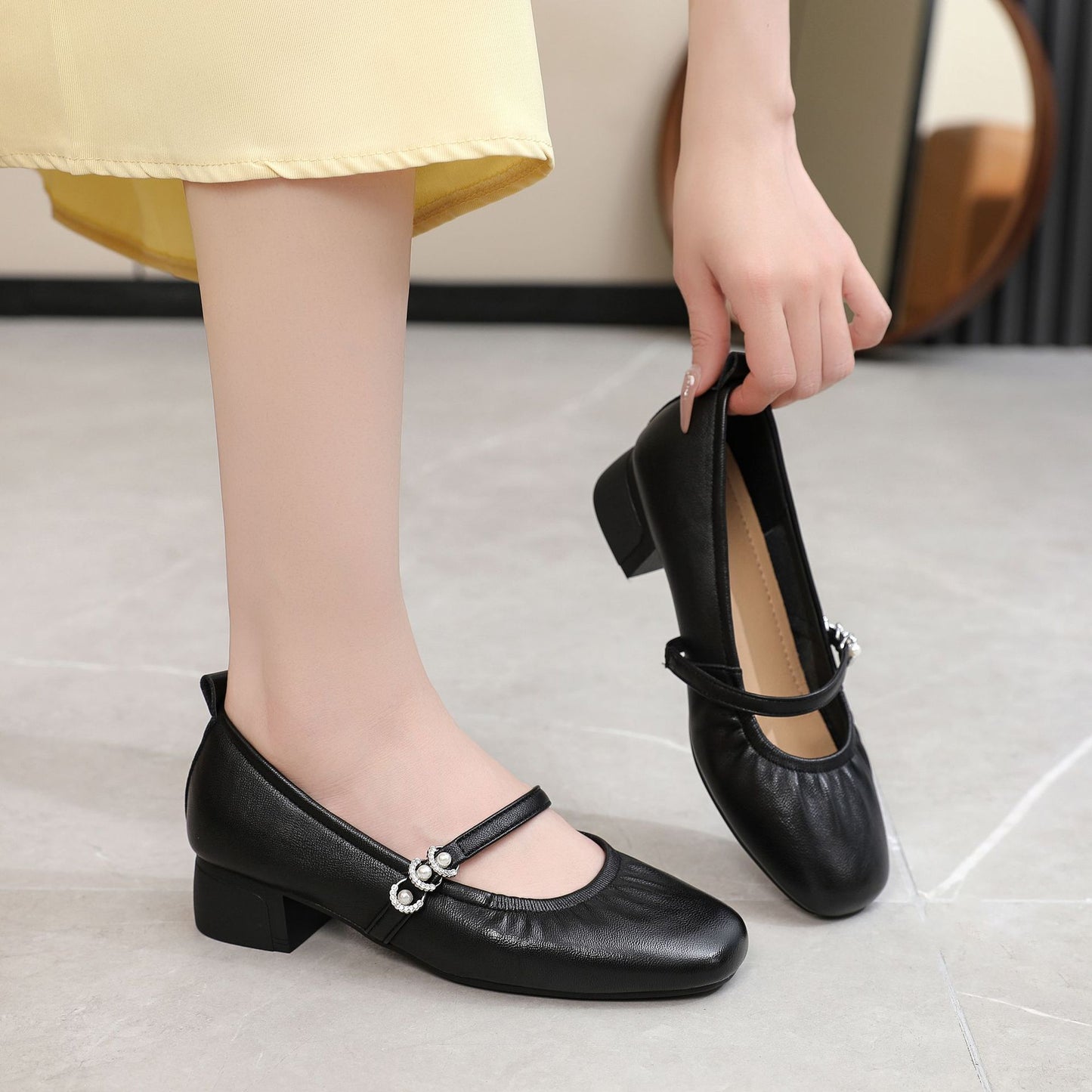 Women's Authentic Mary Jane Spring Short Chunky Square Women's Casual Shoes