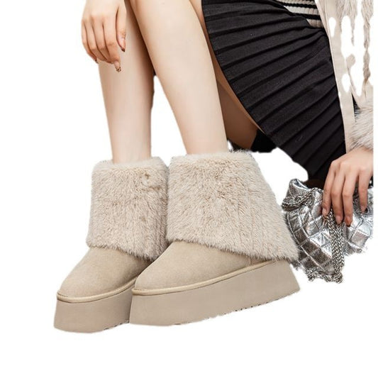 Fox Fur Height Increasing Insole Rubber Snow Boots