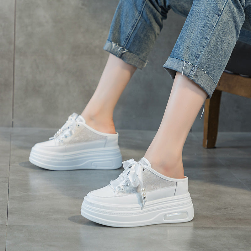 Women's Half Mesh Breathable Height Increasing Insole Slippers