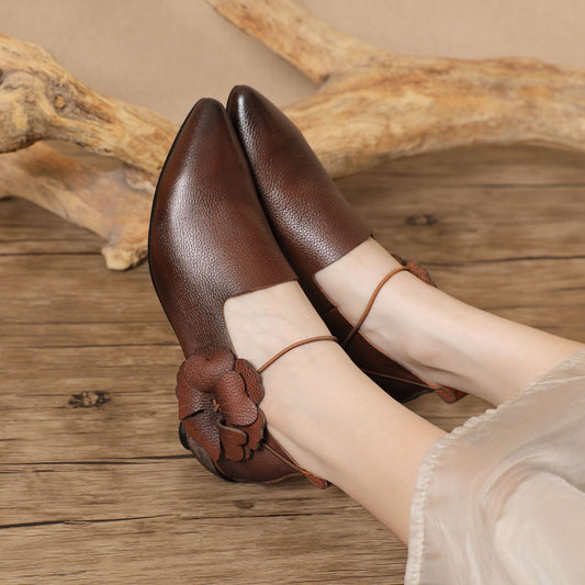 Women's Retro Handmade Genuine Flower Literary Low Women's Shoes