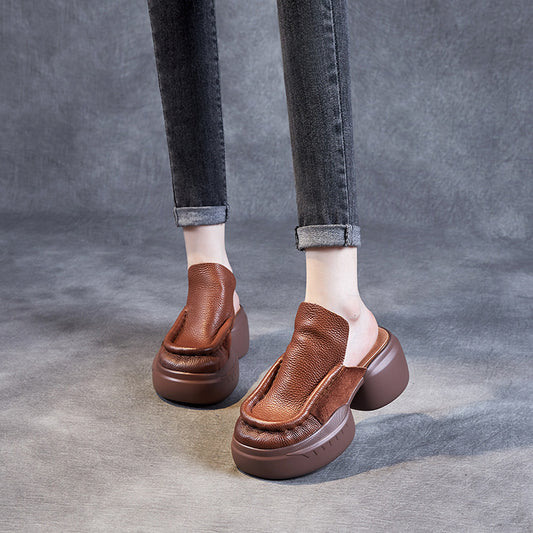 Women's Cowhide Personality Muffin Outer Wear Half Slippers