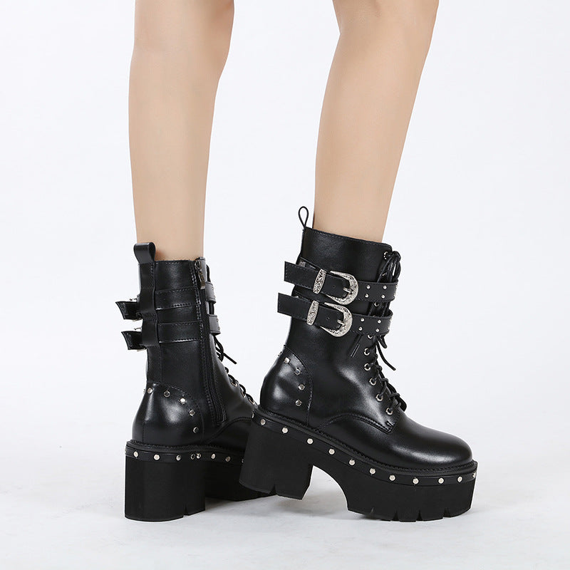 Platform Martin Rivet Mid Short Belt Boots