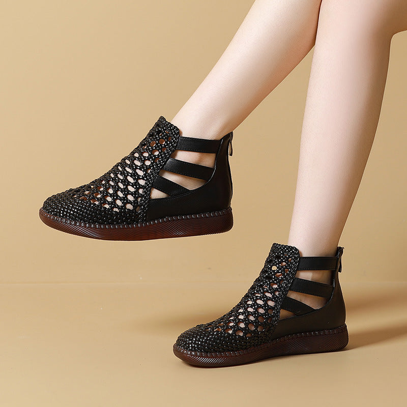 Women's Hollow Out Breathable Hole Pumps Comfortable Flat Soft Heels
