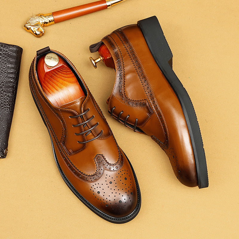 Men's British Brogue Carved Thick Bottom Increased Leather Shoes