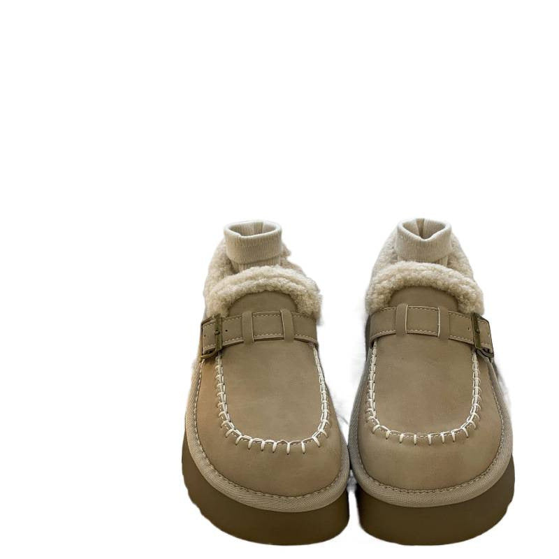 Women's Height Increasing Thick-soled Slip-on Fleece-lined Warm Boots