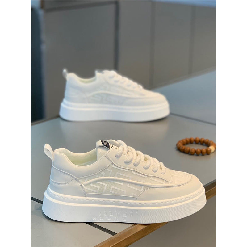 Men's Summer Low Top Platform White Mesh Breathable Board Men's Sports Shoes