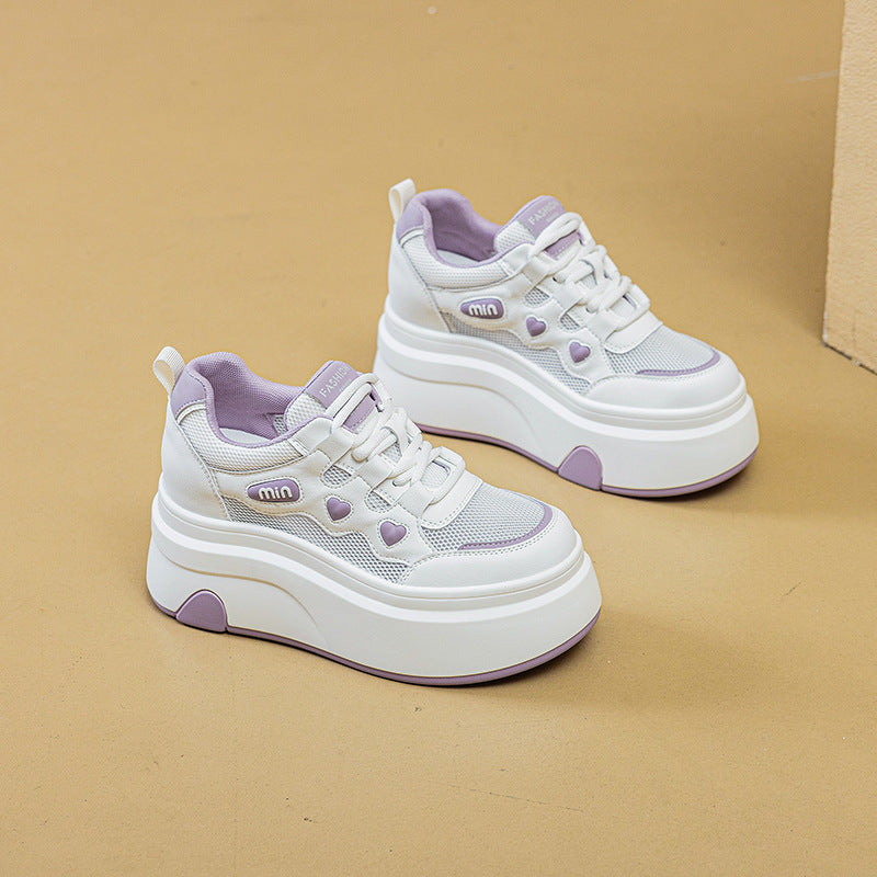 Women's Spring Platform Height Increasing Insole Korean Style Love White Men's Shoes