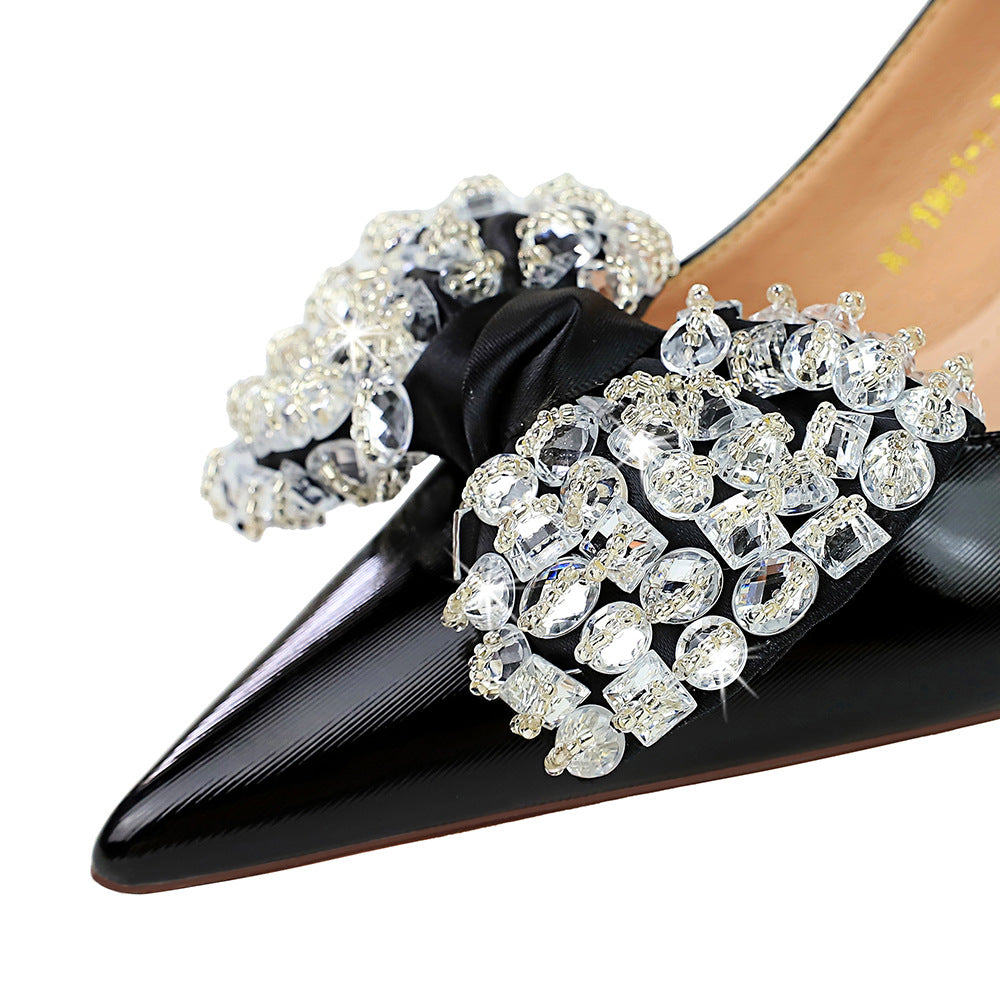 Women's Glass High Low-cut Pointed Toe Rhinestone Women's Shoes