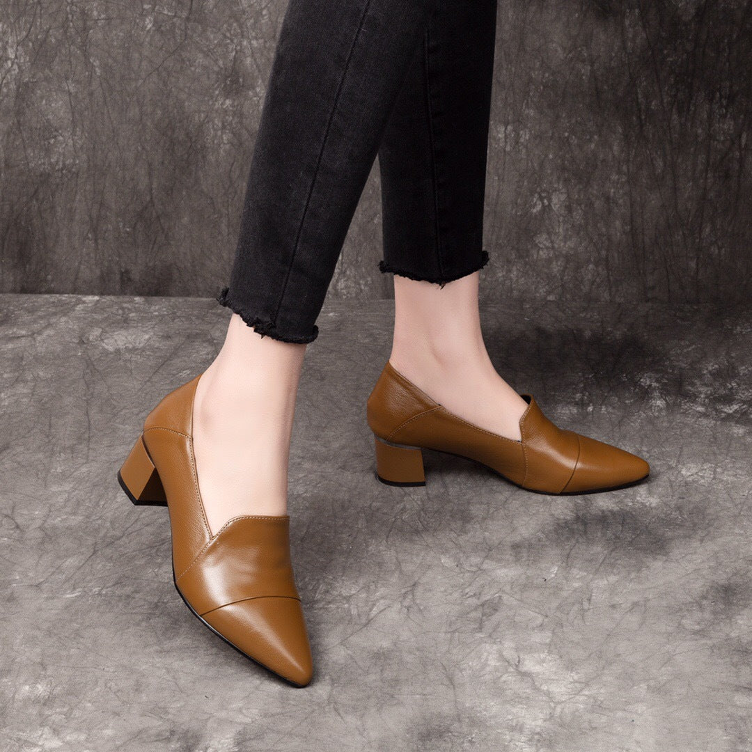 Women's Spring Chunky Soft Mid Pointed British Style Women's Fashion Shoes