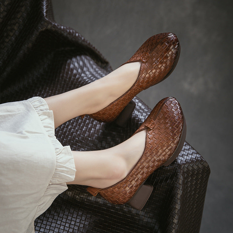Women's Slip-on Hand-woven Plaid Minority Fashion Pumps Women's Casual Shoes