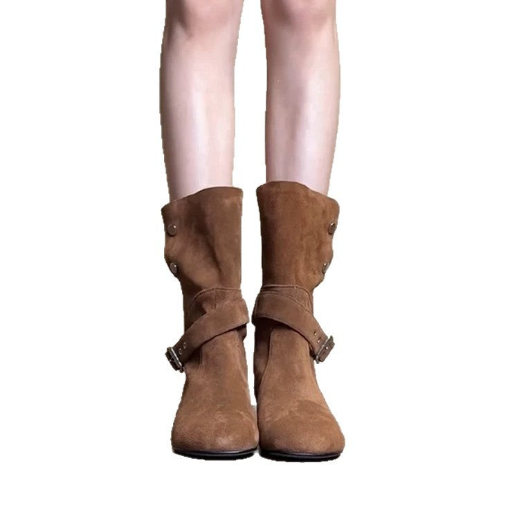 Women's Minority Design Sense Height Increasing Insole Knee-high Belt Buckle Two-way Boots