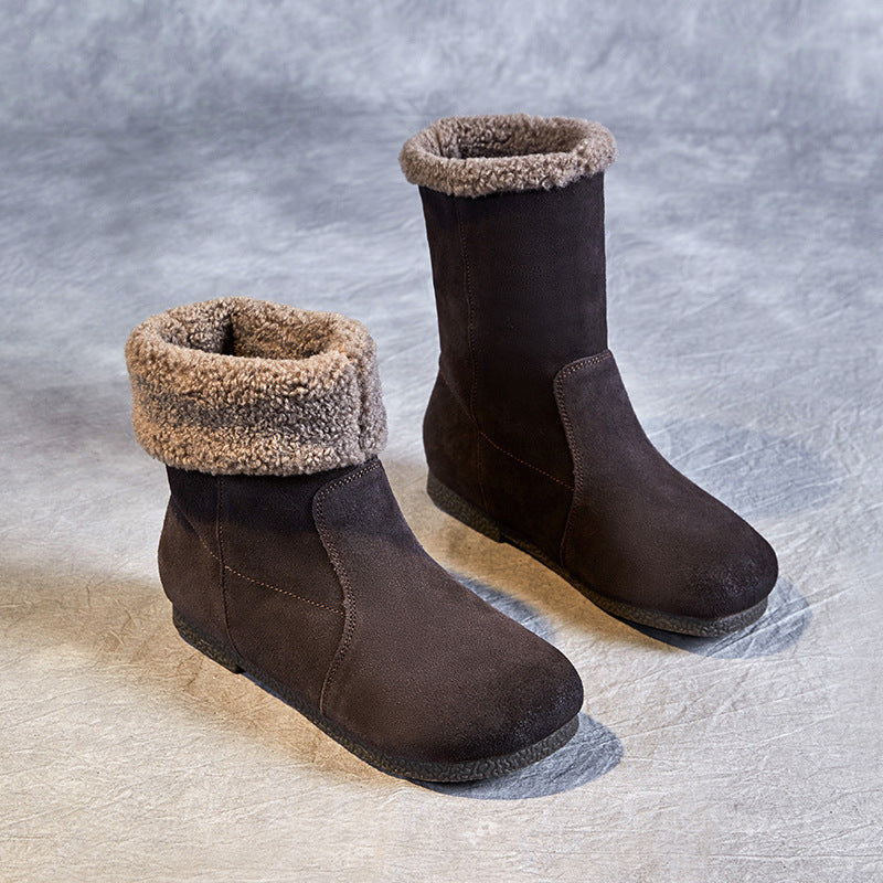 Women's Genuine Flat Bottom Fleece-lined Warm Berber Snow Boots