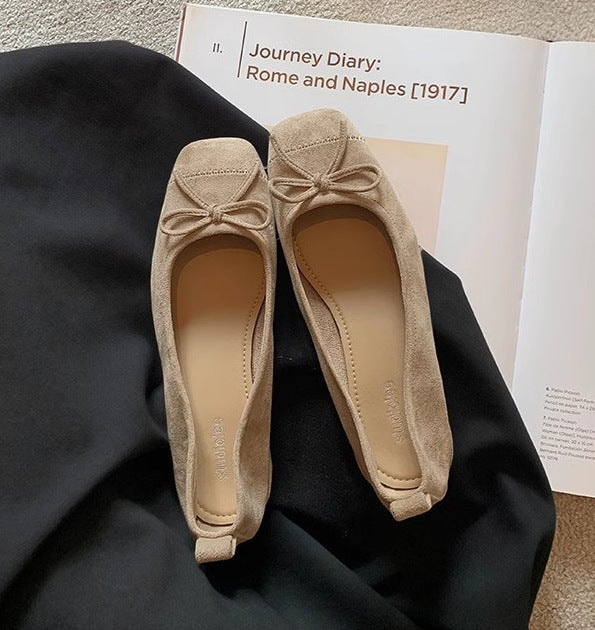 Women's Low-cut Bow Small Chunky Leopard Print Women's Shoes