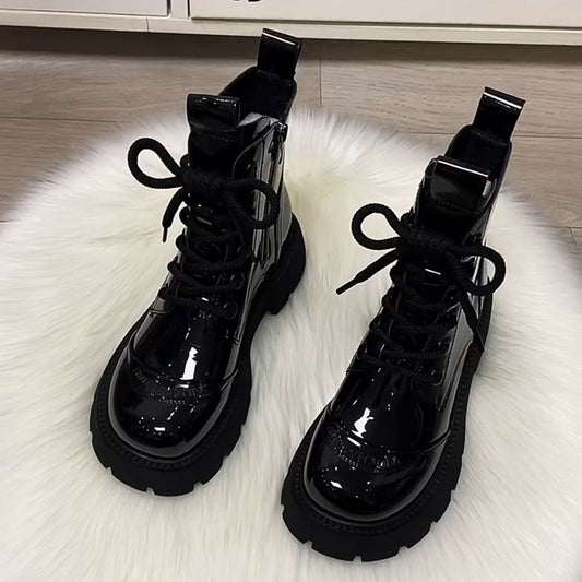 Women's Platform Martin British Style Wool Cotton Fashionable Warm Polished With Women's Leather Boots